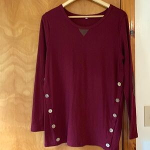 Long sleeved long shirt, with padded elbows & decorative buttons. L, Maroon.